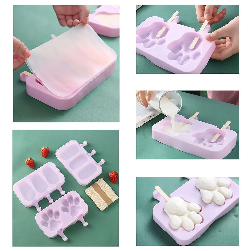 JCD Silicone Ice Cream Mold Popsicle Siamese Molds with Lid DIY Homemade Ice Lolly Mold Cartoon Cute Image Handmade Kitchen Tool