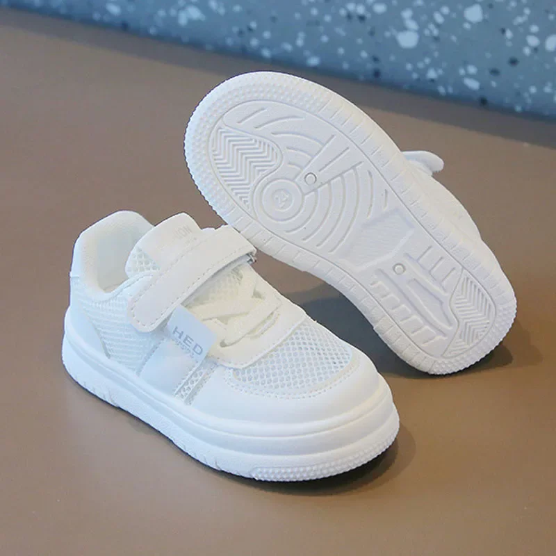 2024 Summer Children\'s Single Hollow Mesh Breathable Small White Shoes Shoes Girls Soft Sole Trend Board Shoes Boys Sneakers