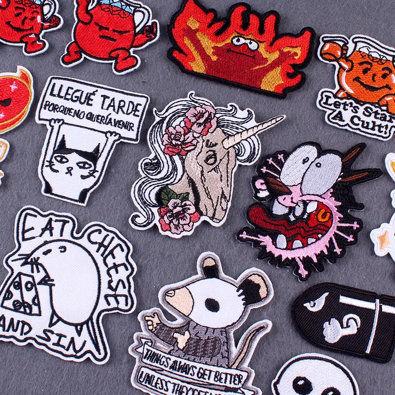 Punk Animal Clothing Thermoadhesive Patches On Clothes Stripes DIY Hippie Badges Hook Loop Iron On Patches For Jacket Decor