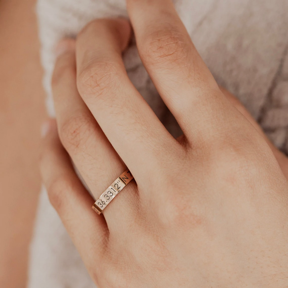 4mm Personalized Stacking Ring Custom Engraved Name Coordinate Initial Ring Stackable Gold Ring Mothers Jewelry Gift For Her