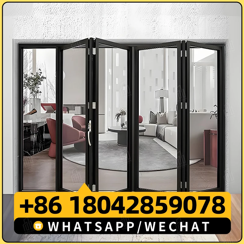 Kualitas Terbaik Doorwin teras kaca ganda eksterior akordion lipat pintu depan perumahan pintu masuk Aluminium pintu lipat ganda