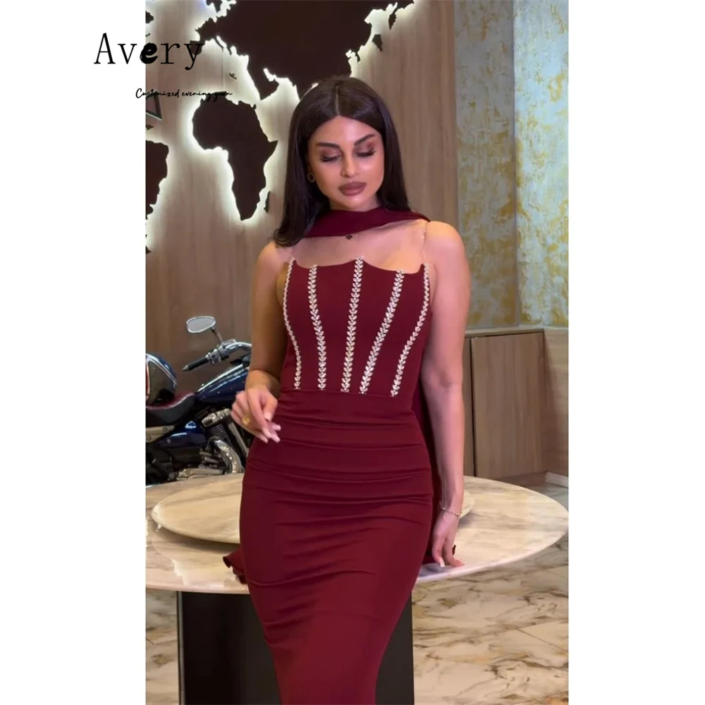 

Avery Custom Burgundy Fishtail Rhinestone Off-shoulder Evening Dresses Wedding Guest Dresses Luxury 2026 for Party Gala Dress