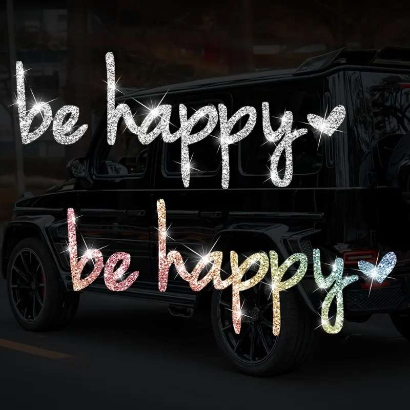 

1 шт., имитация бриллиантов, блестящие наклейки BE Happy для мотоцикла, водонепроницаемые наклейки для топливного бака мотоцикла, боковые панели, наклейки на окна автомобиля