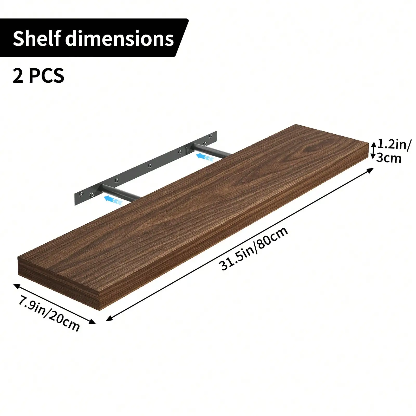 2pcs Floating Shelves for Wall 31.5in Wall Mounted Shelf with Invisible Bracket for Bathroom Living Room