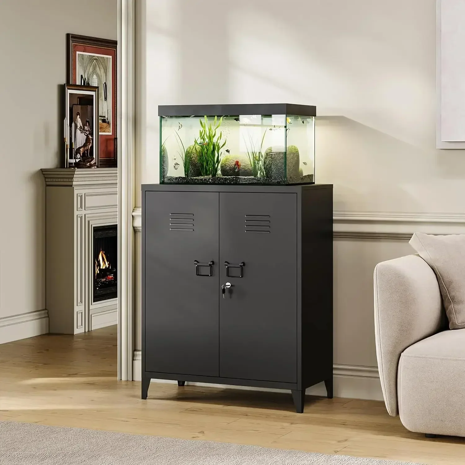 Metal Locker with 2 Doors, Metal Storage Sideboard Accent Cabinets for Kitchen, Pantry, Home Office and Garage