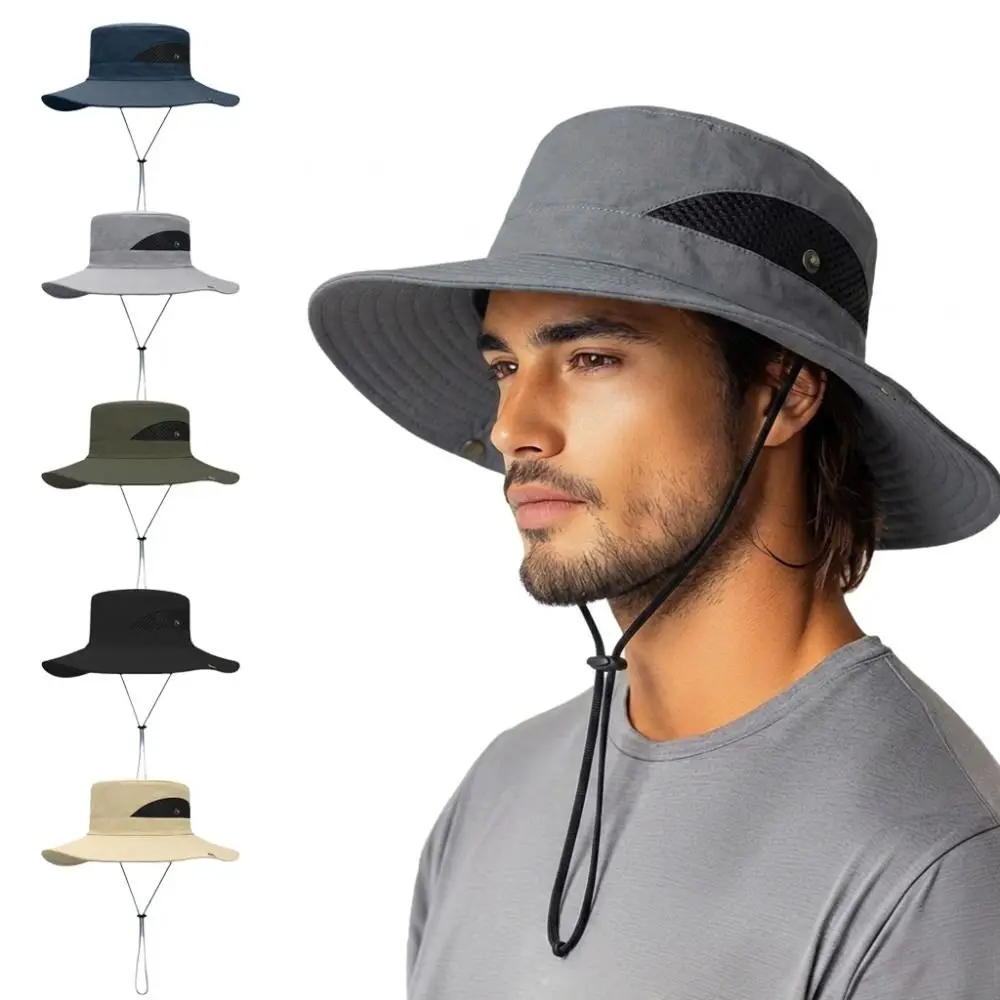 Tragbare Sonnenhüte mit breiter Krempe, UV-Schutz, atmungsaktive Mesh-Bucket-Hüte für Lager und Outdoor