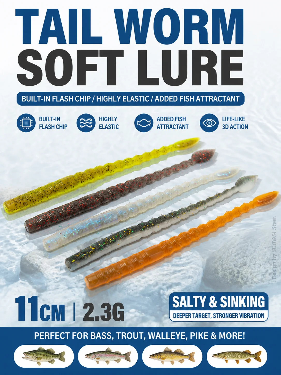 Hopeblaze Floating Leaf Tail Senko Worm 11cm 8 Stück TPE Salzduft Weichköder für Wacky Neko Texas Rig Bass Zander Barsch Forelle – Detail 1