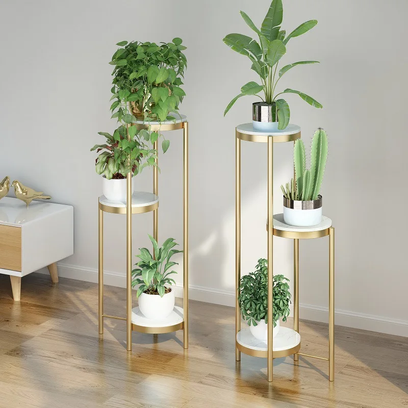 

Nordic marble flower stand, indoor floor-to-ceiling living room flower pot, household balcony green dill multi-layer hanger