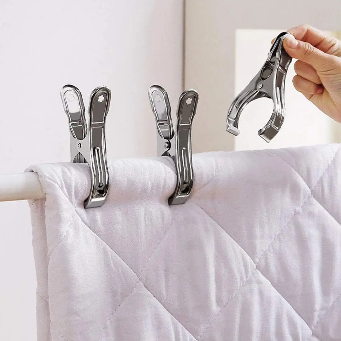 Große, robuste Metall-Wäscheklammern aus Edelstahl, große Strandklammern für Handtücher, Klemmen für Quilt und Outdoor-Lichtclips – Detail 2