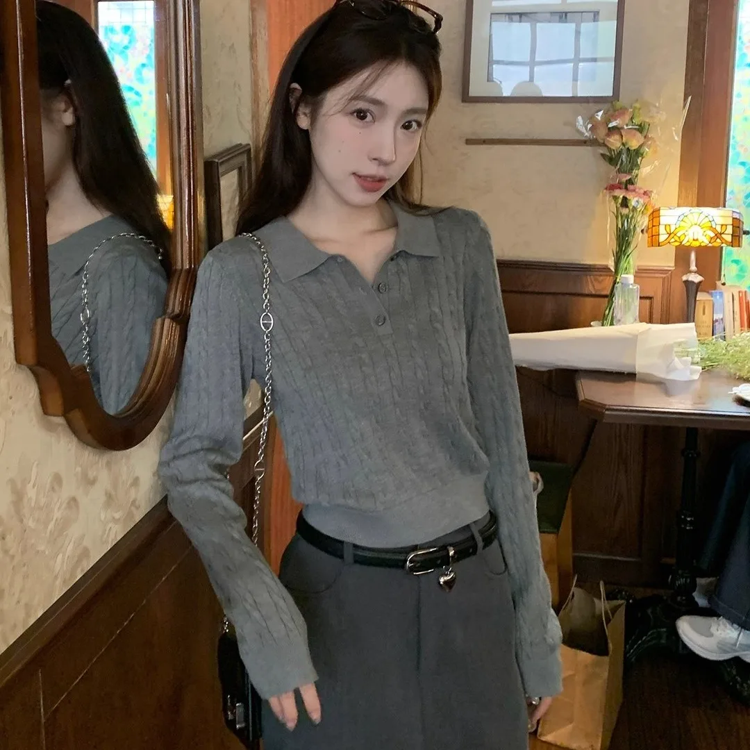 Maglione lavorato a maglia Donna Pullover Nuova manica lunga Colletto rovesciato Maglione lavorato a maglia Pullover Donna Top Maglioni Abbigliamento donna Q1486