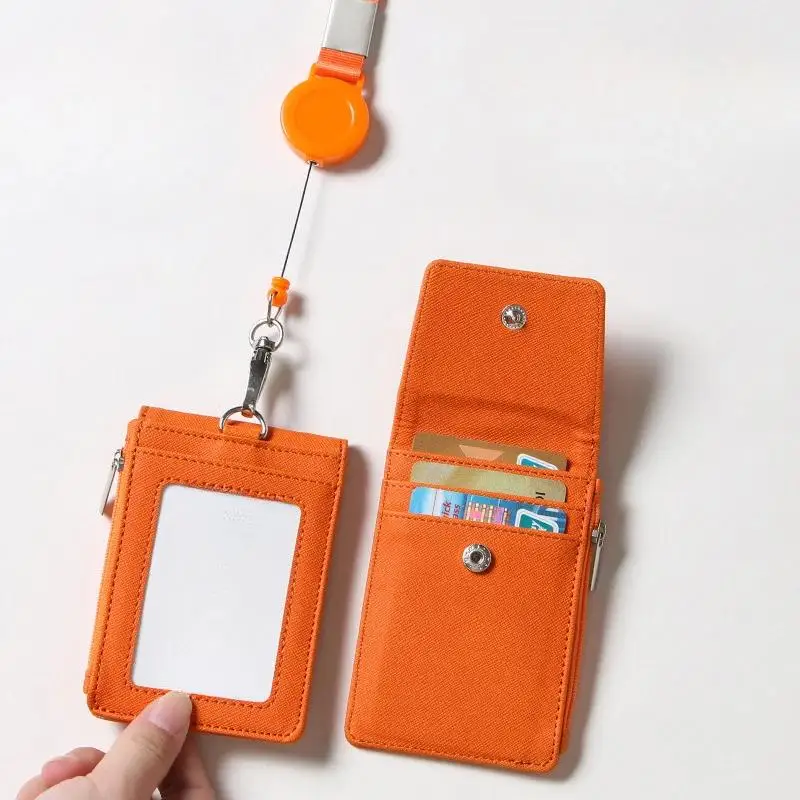 

Multifunctional Card Badge Holder With Lanyard Retractable PU Leather ID Lanyard Name Tag Key Chain Card Bag Office Supplies