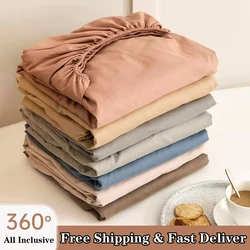 Soft Cotton Fitted Bed Sheet with Elastic Band Solid Color Mattress Cover for Single Double King Queen Bed 140/150/160/180/200