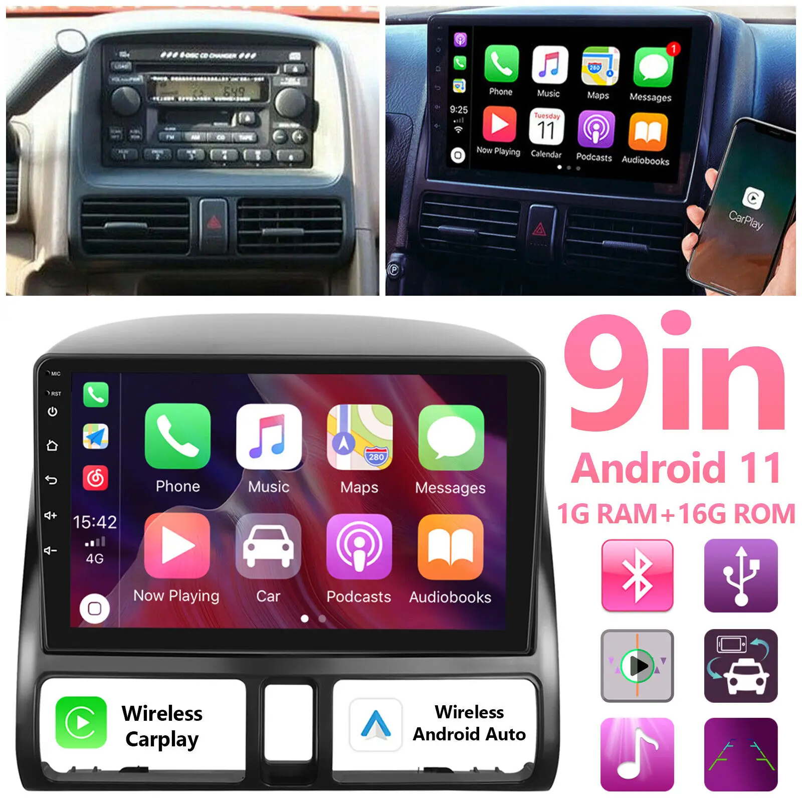 9 inch Car Stereo Radio Android 13 Carplay Android Auto Compatible for Honda CRV 2001-2006