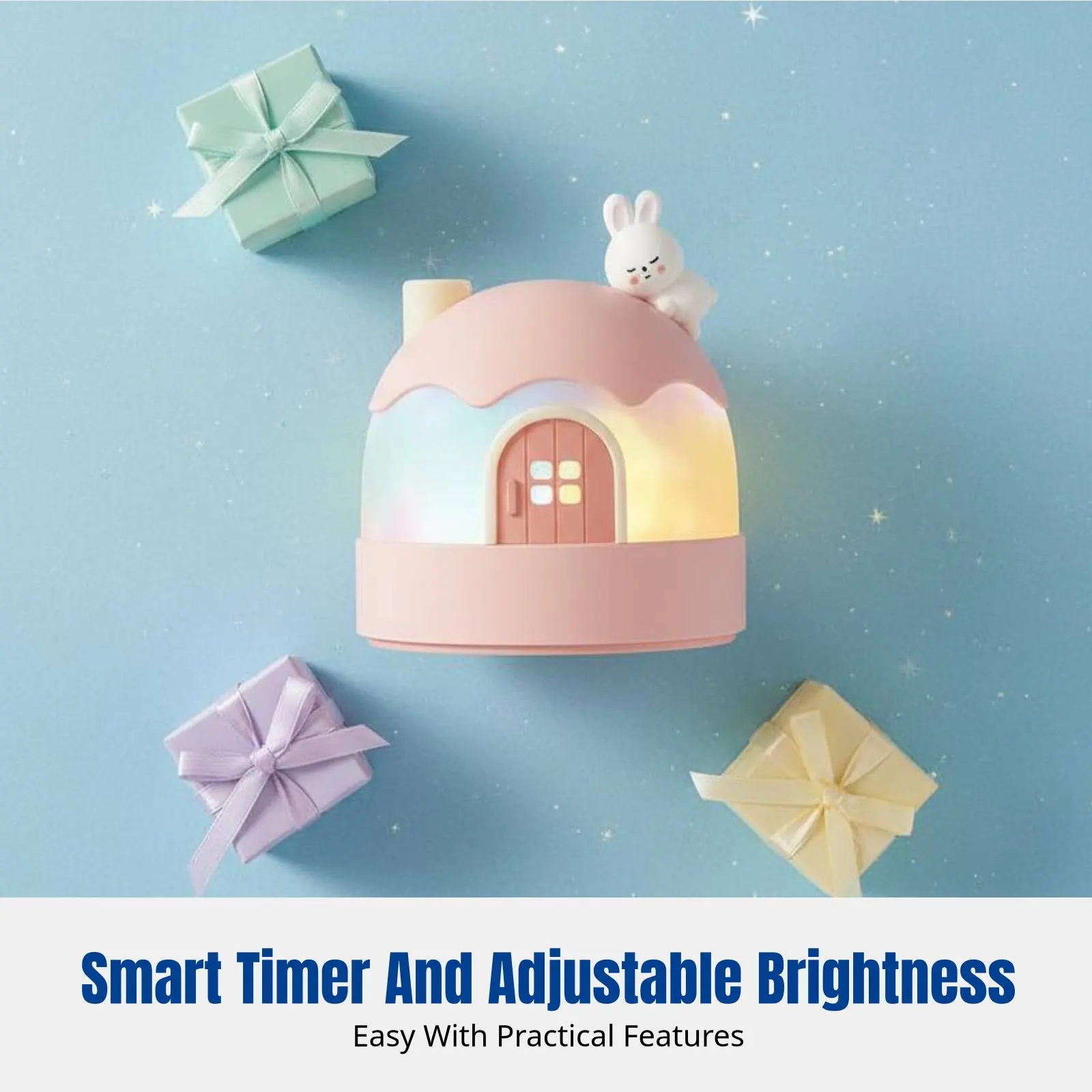 Cartoon Bunny Star Projector, Night Light Music Box for Kids, Rotating Galaxy Lamp, Girls Bedroom Ceiling, Timer view 4