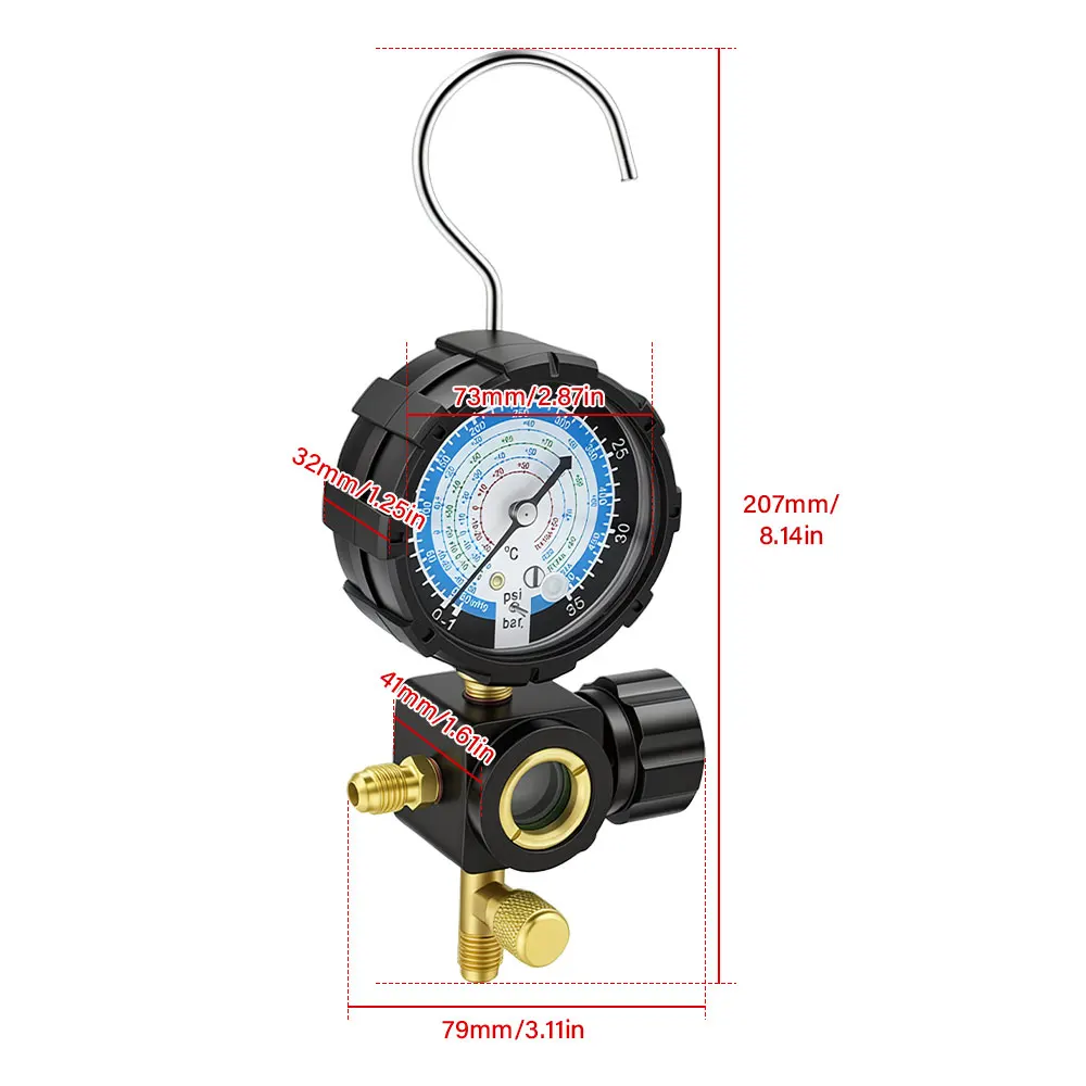 NEUES Einzel-Manometer, Klimaanlagen-Manometer mit klarer Skala, passend für Kältemittel R410A R22 R134A R404A – Detail 18
