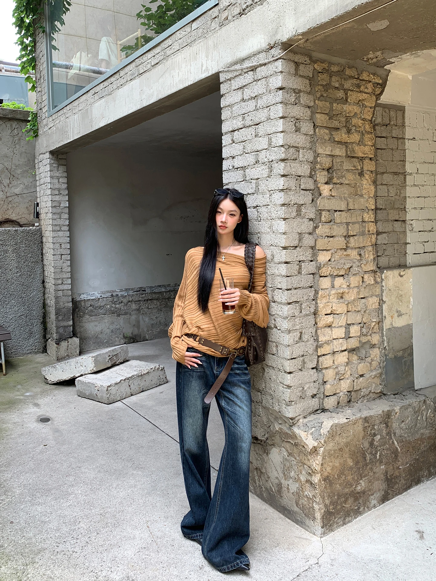 

Korean Sle Slant oulder Women's Knitted Sweater Outerwear Loose Fit Autumn Faion Casual Comfortable Wool Blend Top