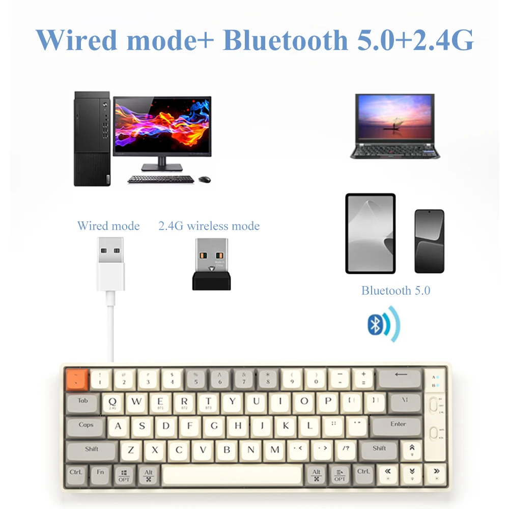 Wireless Mechanical Keyboard Hot Swappable Bluetooth 5.0 Gaming Keyboard RGB Light 65/69Keys for PC Laptop Detachable Wired