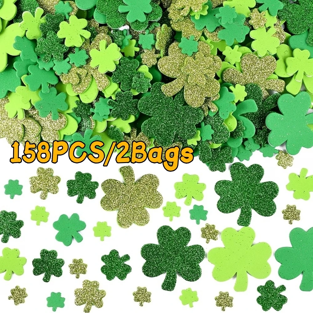 2 Packs of 158 St. Patrick's Day Green Clover Confetti, Irish-Themed Party Table Decorations, Ideal for Holiday Celebrations