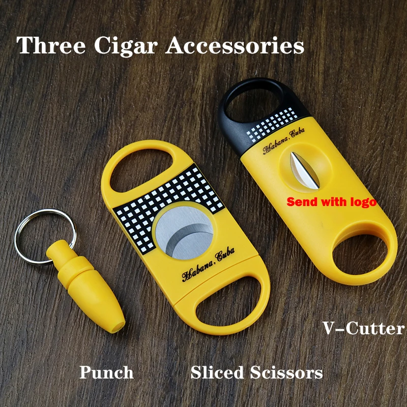 Cigars Guillotine 3 Cigar Set Portable Cutter V-Cut Sharp Stainless Steel Blade Puncher Cutting Knife Cigar Accessory