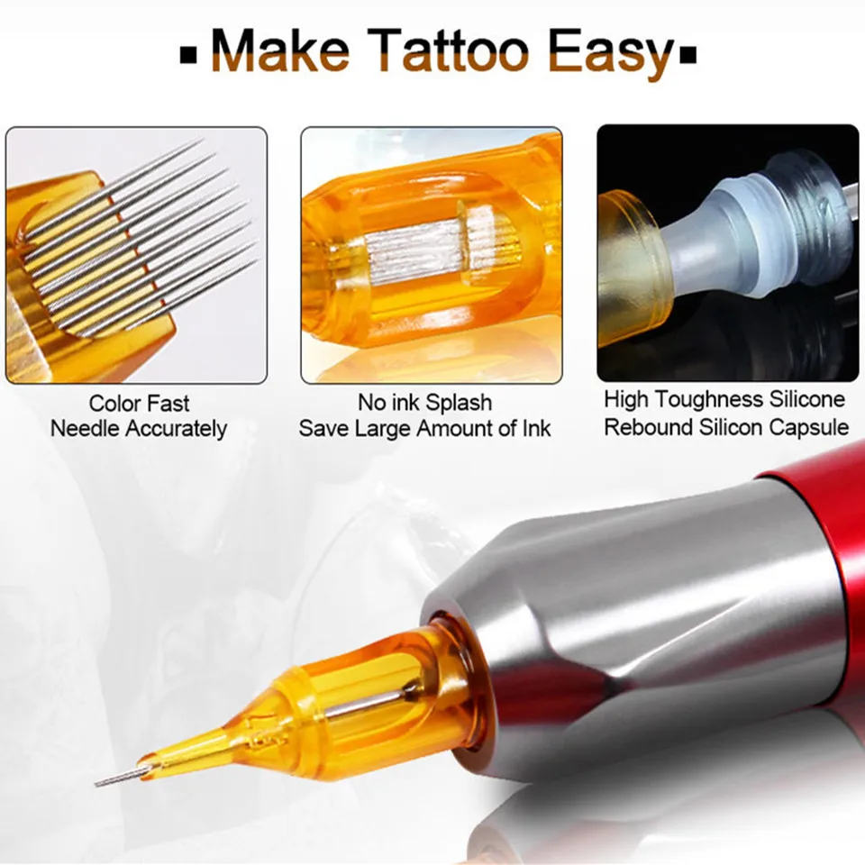 10pcs Disposable Tattoo Needles Mix Sizes 1RL/3RL/5RL/7RL/3RS/5RS/7RS/5M1/7M1/9M1 Cartridge Needles Body Tattoo Makeup