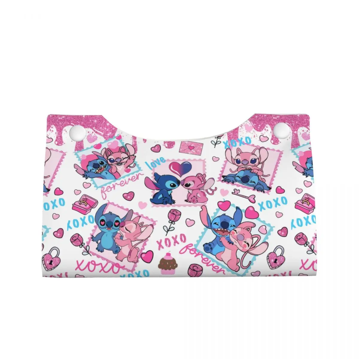 Custom Valentine Stitch And Angel Love Tissue Box Cover Rectangular PU Leather Cartoon Facial Tissues Holder for Office