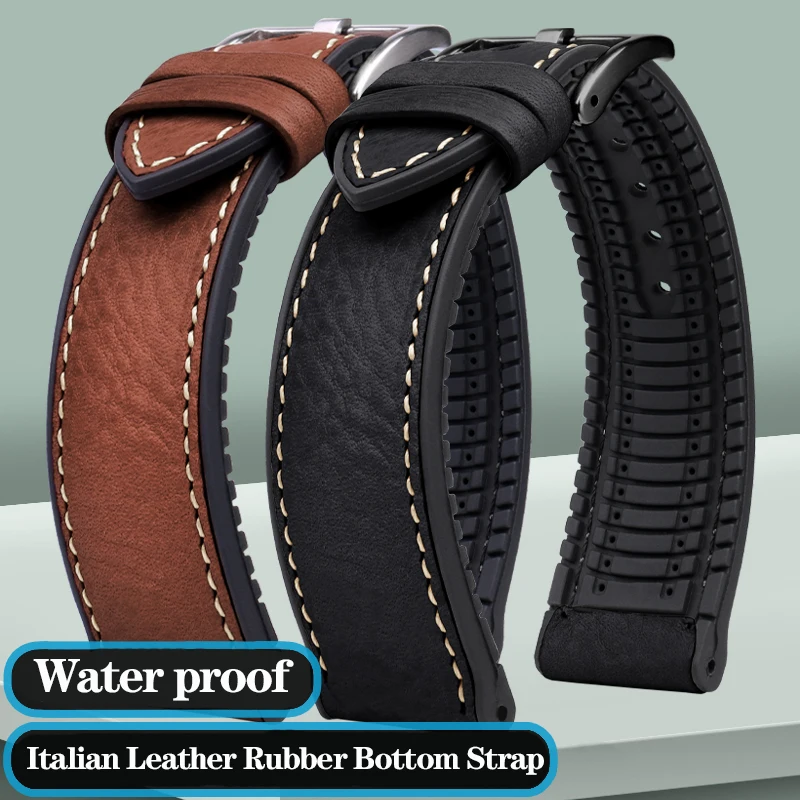 Italian Leather Silicone Watchband For Omega Strap Hamilton Tudor Breitling Rubber Bottom Waterproof Watch Bracelet 20mm 22mm