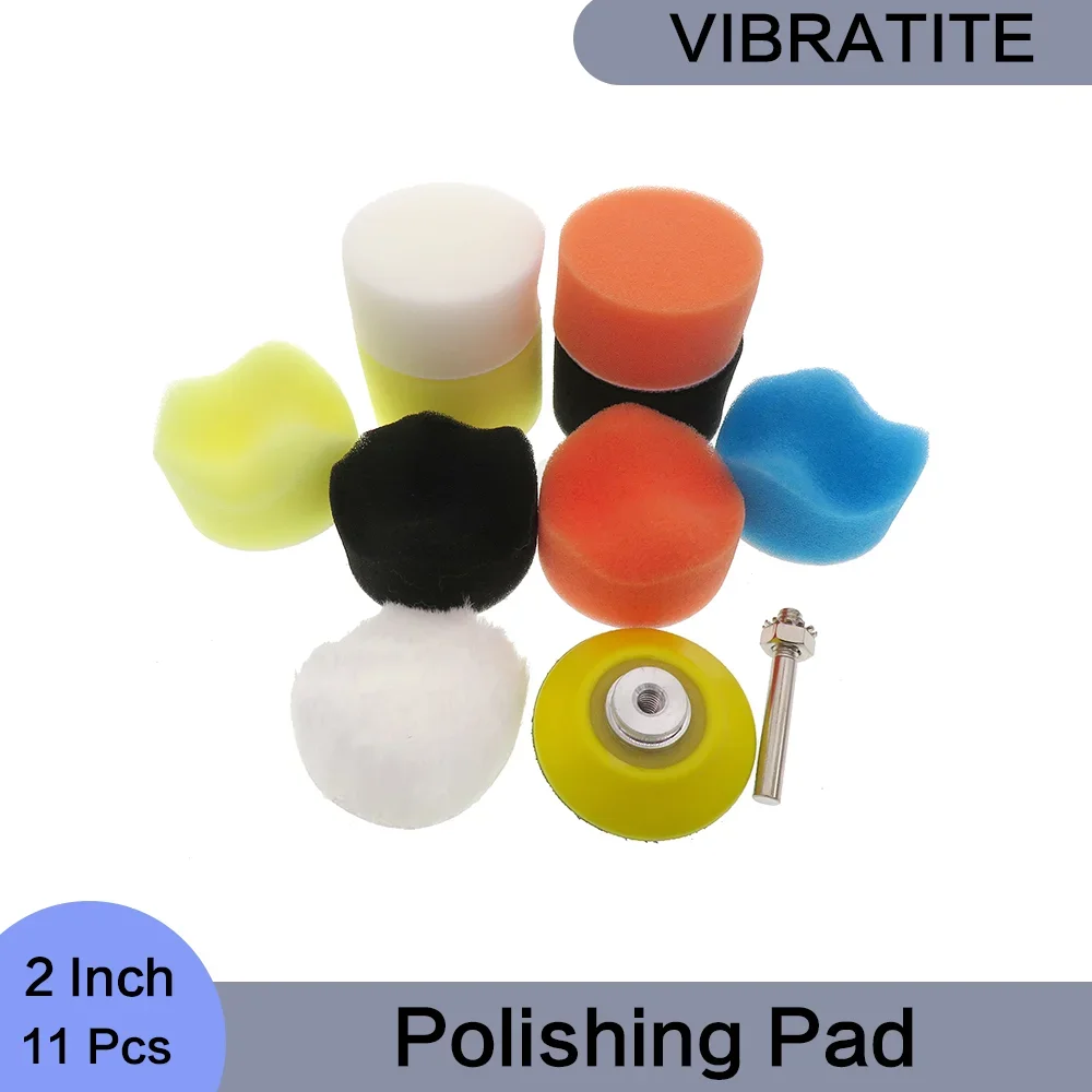 2 Inch Polishing Pad Set 11 Pcs with Sponge Wool Buffing Backing Plate 1/8'' for All Kinds of Coat Paints Waxing Polishing
