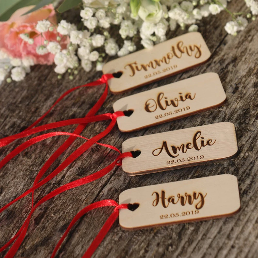 Custom Wedding Place Card Name Sign Guest Gift Name Tags Personalized Dinner Party Table Decoration Wooden Baby Milestone Card