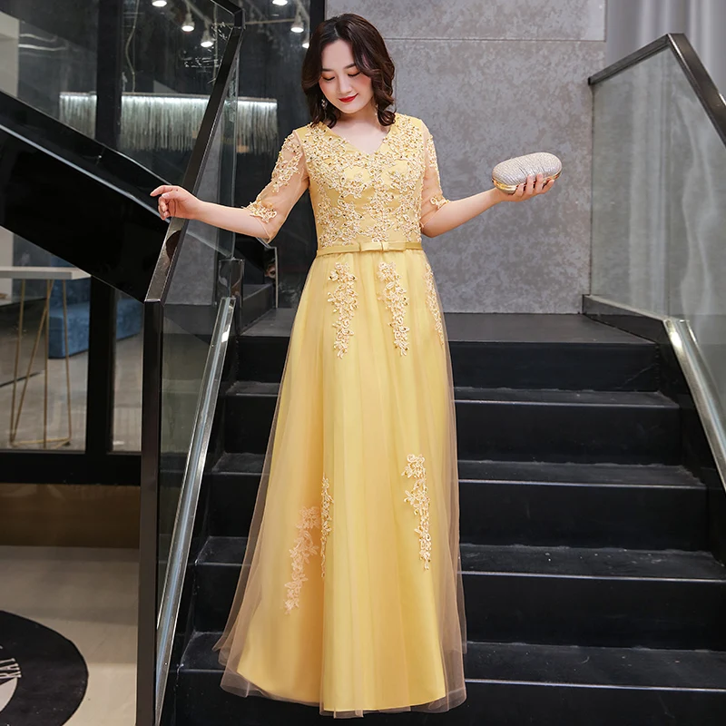 

Yellow Evening Gown Long Ball Dr plus Size Faionable Queenly Presence Celebri Lady Sli Wedding Par Performance