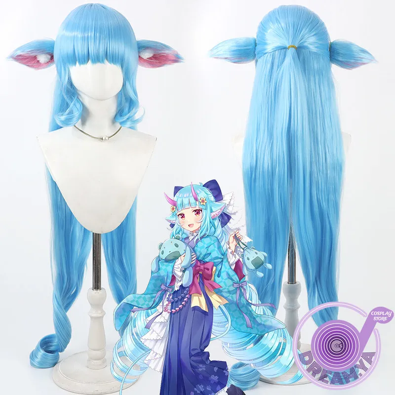 Delmin Cosplay Wig Compass Blue Long Heat Resistant Synthetic Hair Halloween Party Role Play Carnival + Free Wig Cap