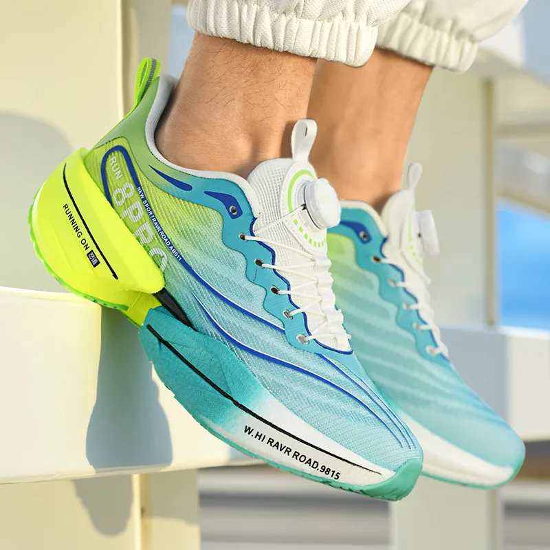 2025 New Knob Carbon Plate Running Shoes Men Lightweight Breathable Mesh Cushion Marathon Training Competition Athletic Sneakers