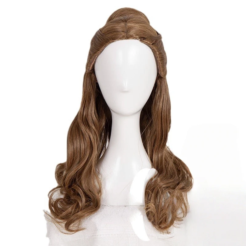 Fashion Mixed Brown Big Wave Long Curly Hair Chemical Fiber Synthetic Wig | Famous Animated Movie Character Belle Cosplay Wig