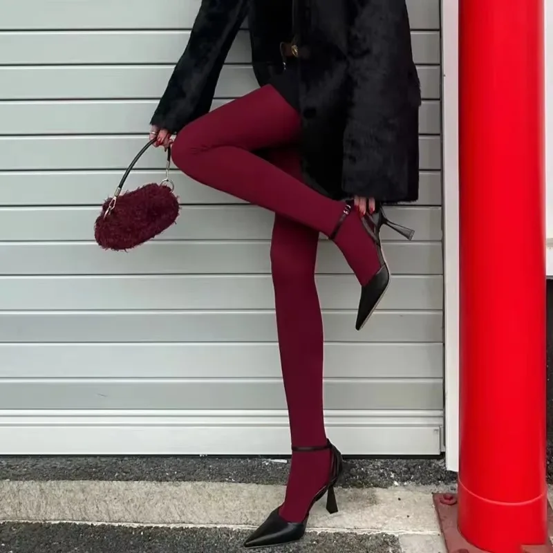 Vintage Wine Red Stockings Women Girl Sexy Thicken Warm Stockings Highly Elastic Comfortable Thin Stockings Fashion Accessories image 5