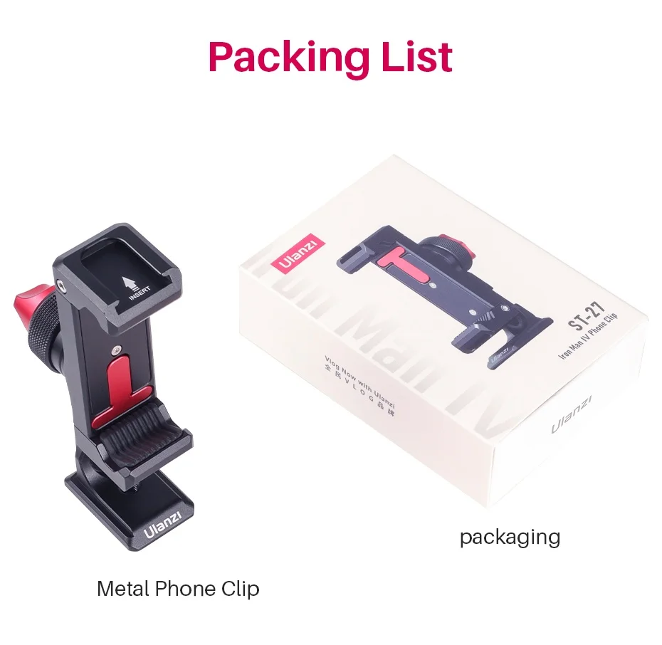 Ulanzi ST-27/ST-10 Metal Phone Mount Clip Vertical Shooting Custom Cold Shoe Mic Light Mount 360° Rotatable Tripod Mount Clamp