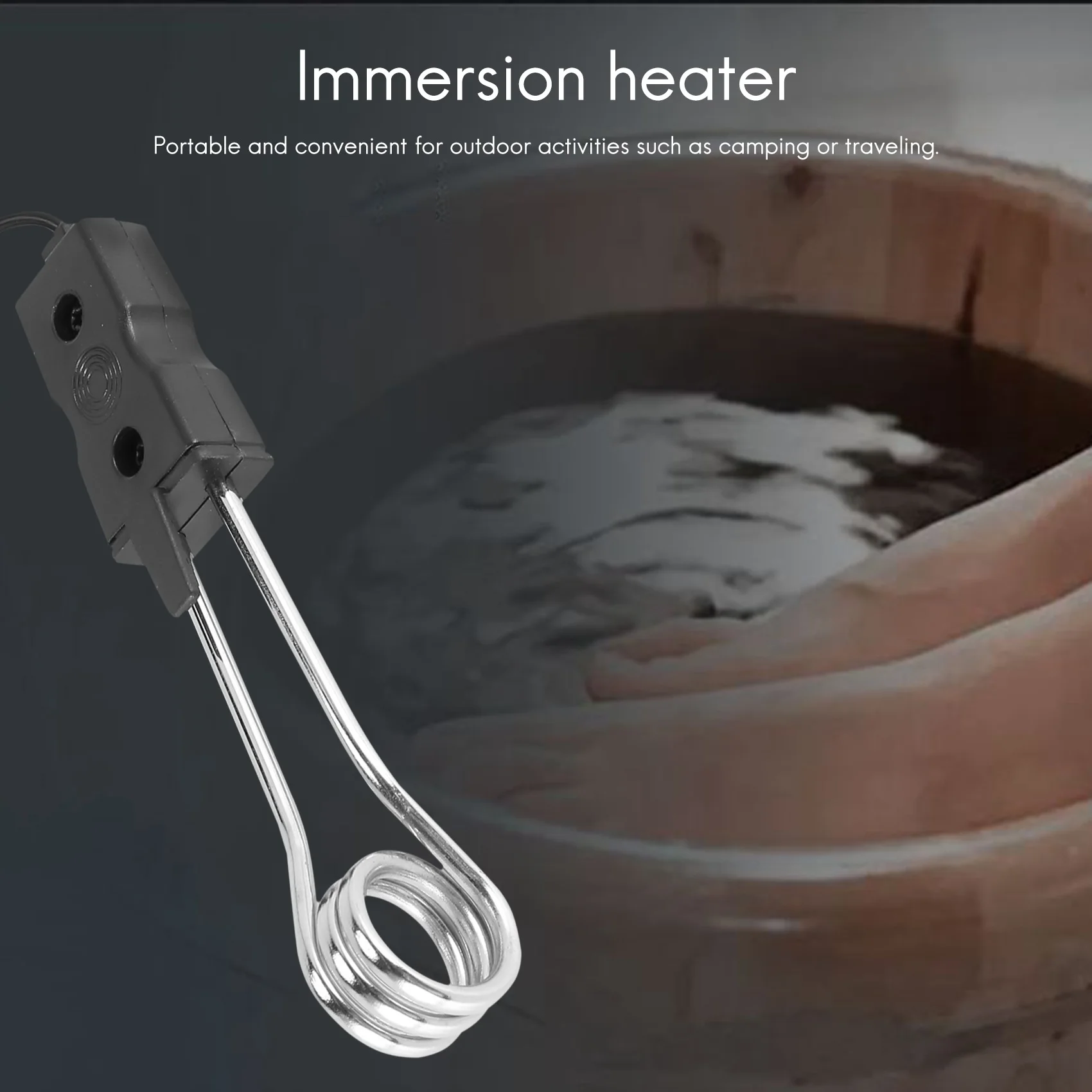 Auto immersion heater kettle Travel immersion heaters mobile immersion heaters Camping Outdoor Black