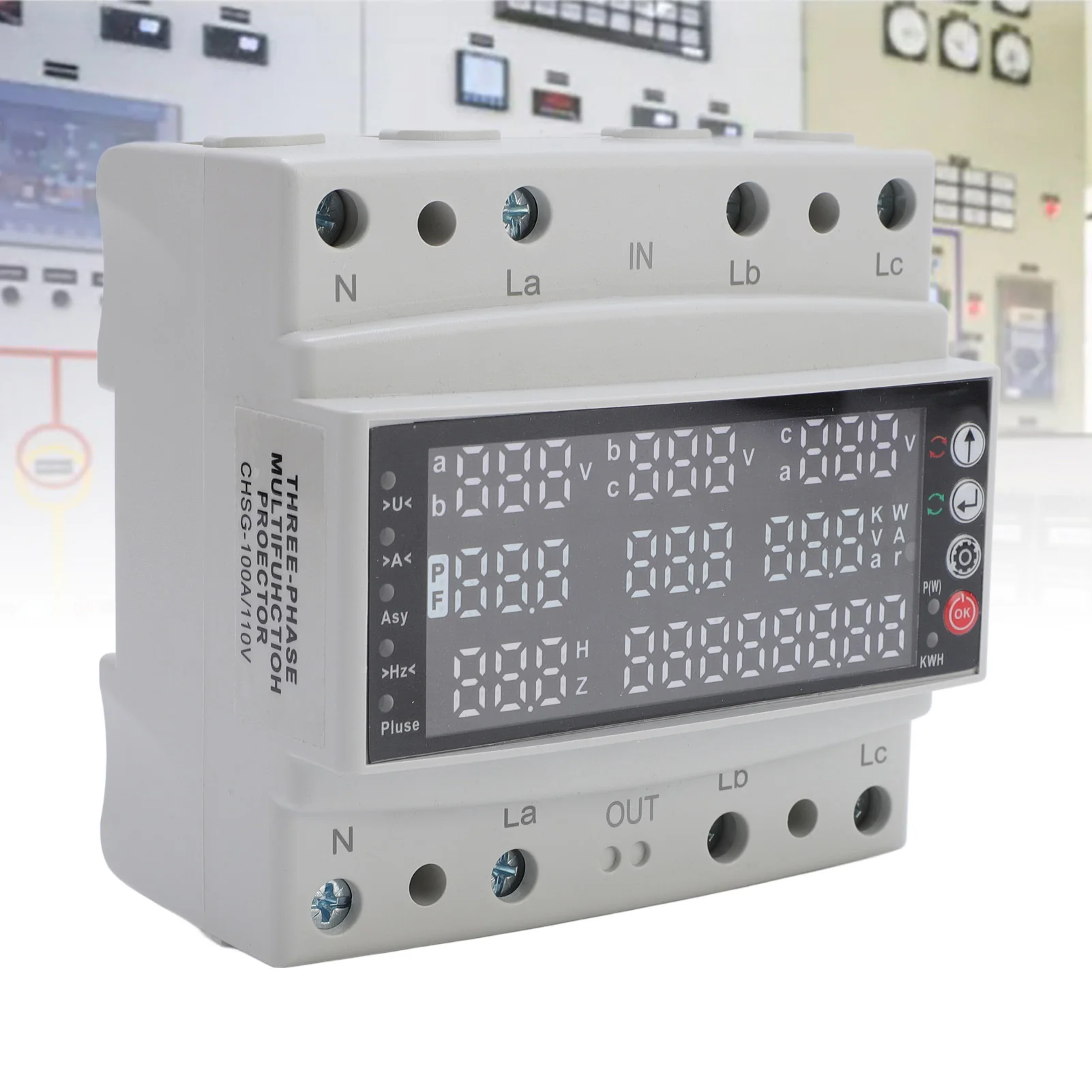 3 Phase Multi Function Protector 100A 3 Phase V A Hz Kws Protector Pa66 Multi Function Self Reset Voltage Adjustable Protector