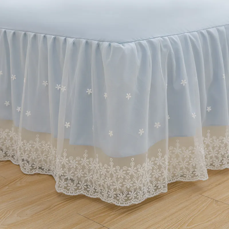 Bed Skirt Princess Style Lace Trim Bedspread, Three Piece Solid Color Bedding Set, Single Piece Household Dust Cover