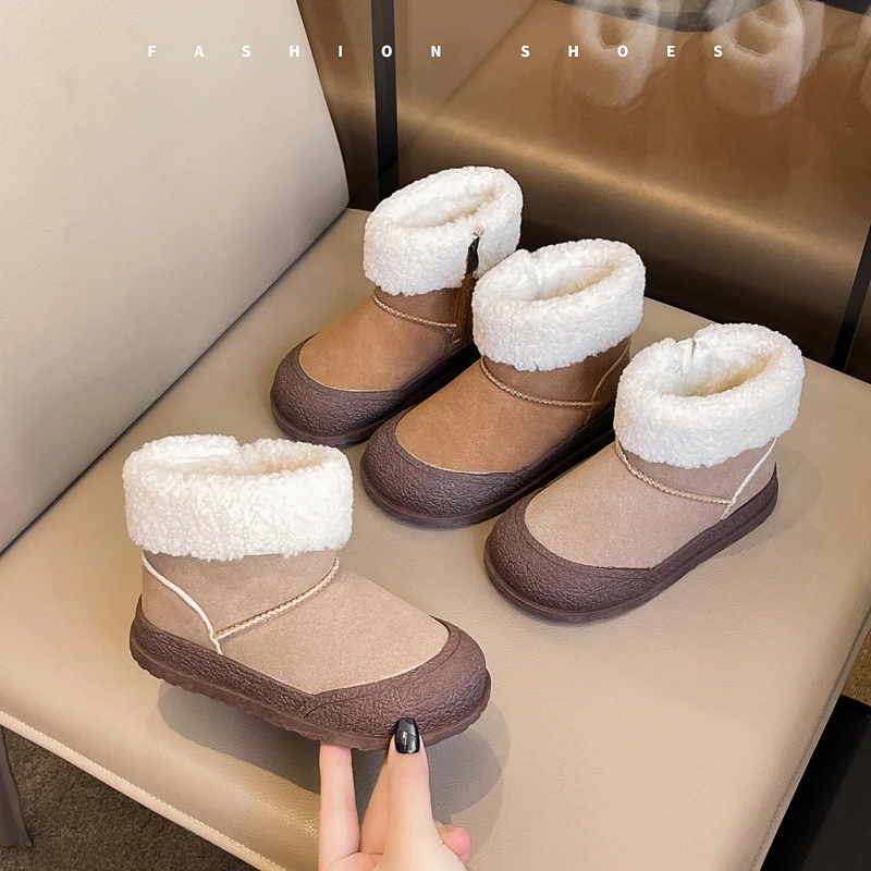 

Children Princess Boots Toes Capped Suede Warm Kids Short Boots Side Zipper 2025 Winter New Girls Ankle Boots Round Toes Soft