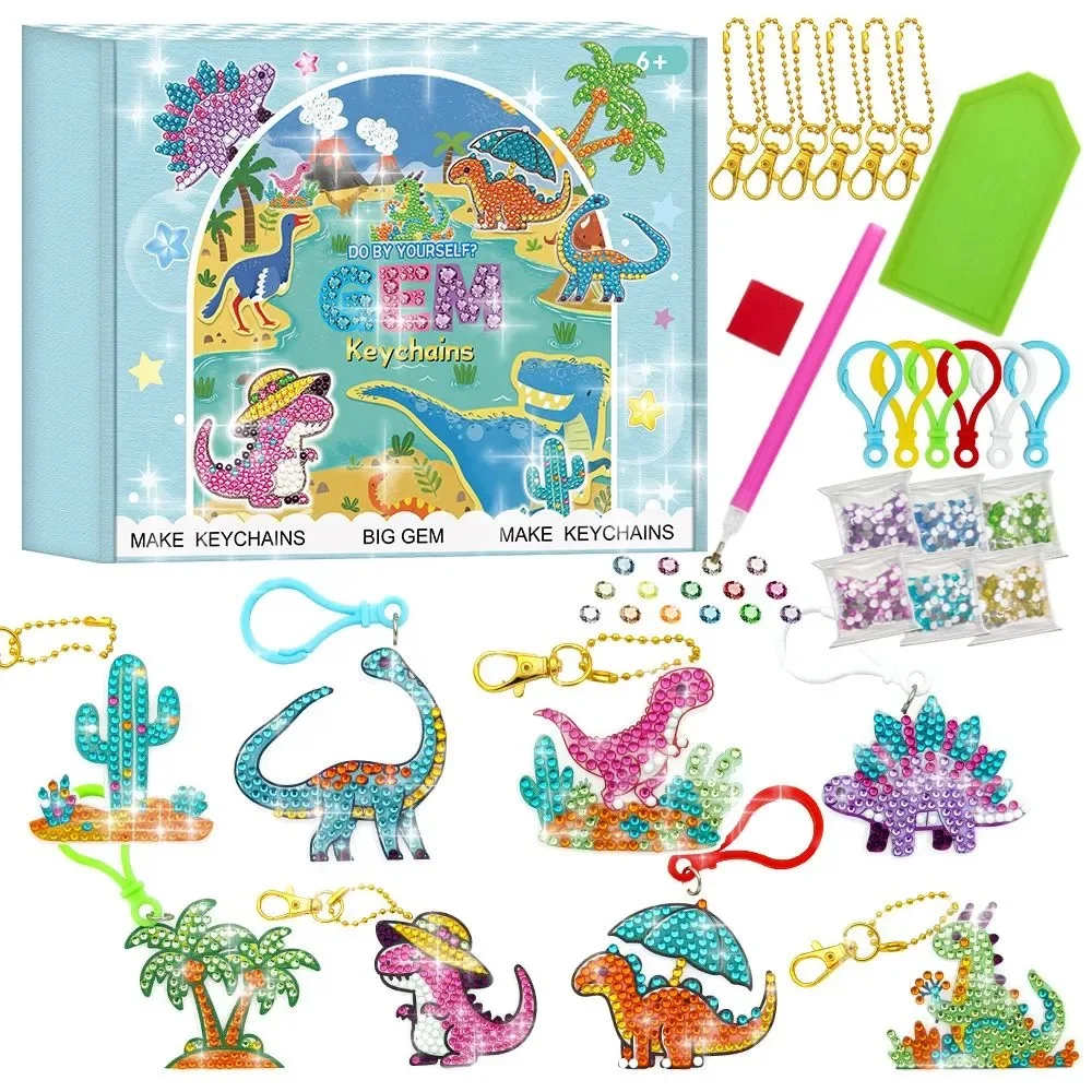 8-teiliges DIY Unregelmäßiges Diamant-Schlüsselanhänger-Set Handgefertigte Einlegearbeit Kunstsets Kreative Bastelspielzeuge für Kinder Diamantmalerei