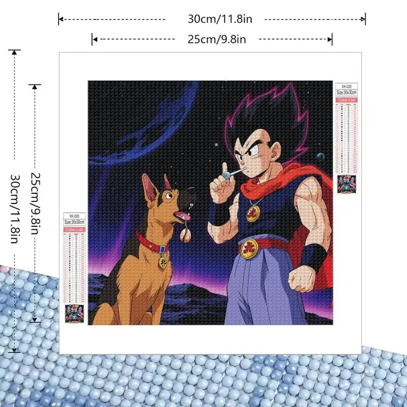 1PC DIY 5D Full Drill Diamond Painting Kit, Anime Dragon Ball Z Vegeta & German Shepherd Dog in Cosmic Scene, Rhinestone Embroid
