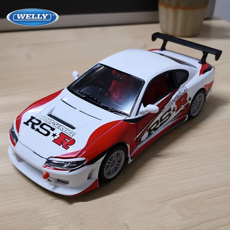 Welly 1:24 Nissan Silvia S15 RSR Alloy Sports Car Model Diecasts Metal Track Racing Car Vehicles Model Simulation Kids Toys Gift