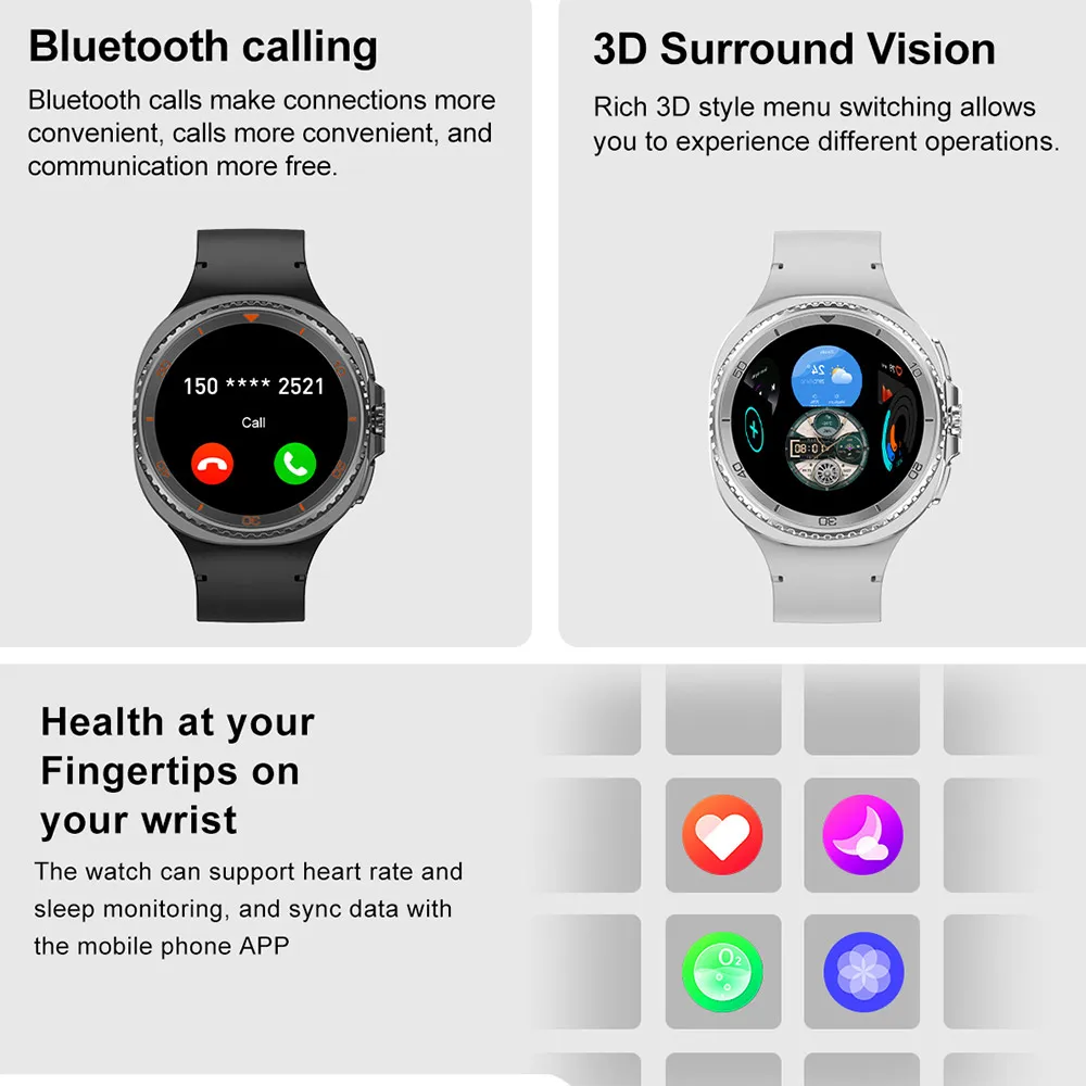 Nowy Smartwatch DT Watch 8 Classic 2025, 1 GB Pamięci, Muzyka, Wideo, Połączenia Bluetooth, Wodoodporność IP68, Ekran AMOLED, Kompatybilny z Słuchawkami TWS