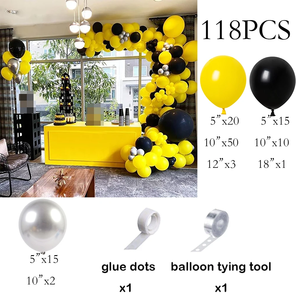 Honeybee Theme Yelloow Balloons Garland Black Silver Ballon Arch Kit Birthday Party Baby Shower Wedding Gender Reveal Decoration