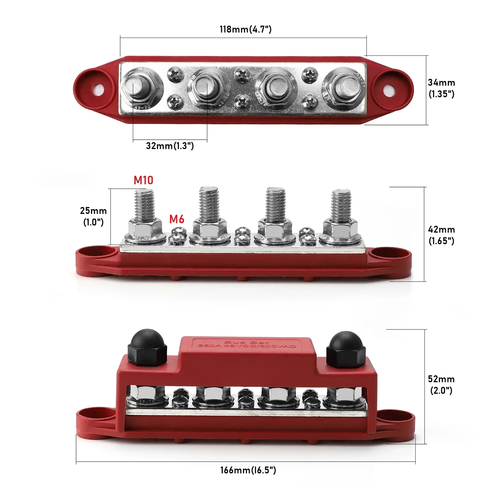12 V-48 V 250A Bus Bar Terminal Batterij Stroomverdeling Blok Met Cover M8 Schroef 4 voor auto Boot RV Truck