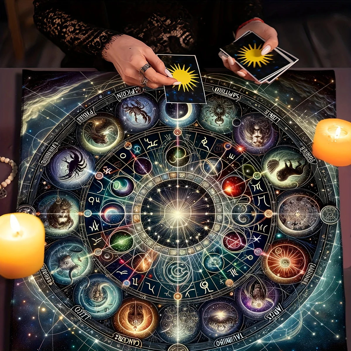 1pc 12 Constellation Tarot Tablecloth Altar Cloth Celestial Galaxy Witchcraft Divination Cloth Oracle Card Pads Home Decoration