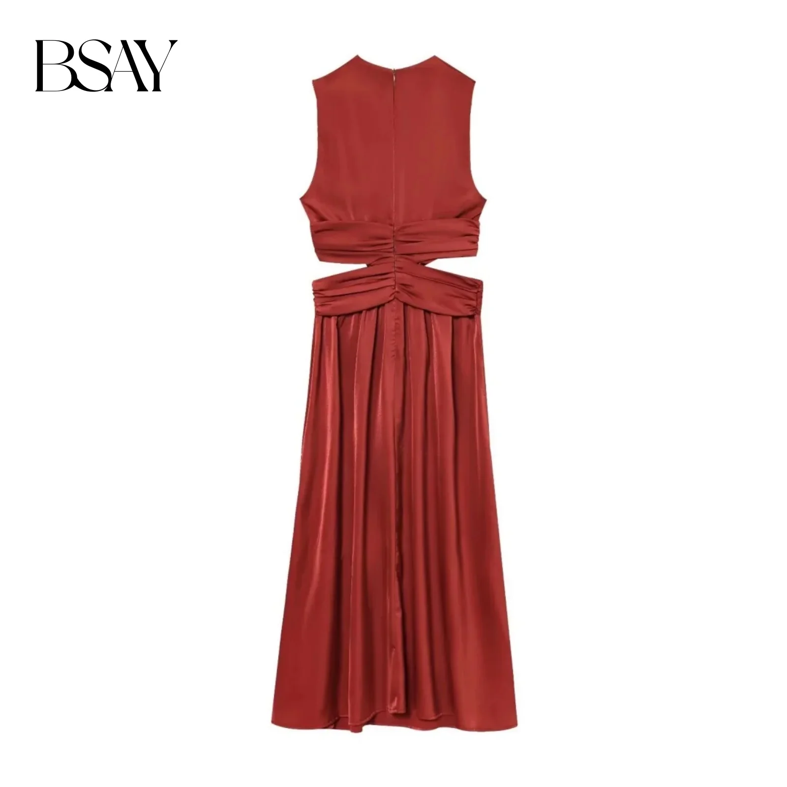 Sukienka damska BSAY o satynowej fakturze, modna letnia sukienka midi z odkrytymi ramionami, z dekoltem typu O, w stylu francuskim, elegancka odzież wieczorowa dla kobiet.