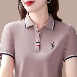 Women's Short Sleeve T-shirt 2023 New Middle-Aged Summer Women's Lapel T-shirt Loose Large Size Ladies Polos Mujer