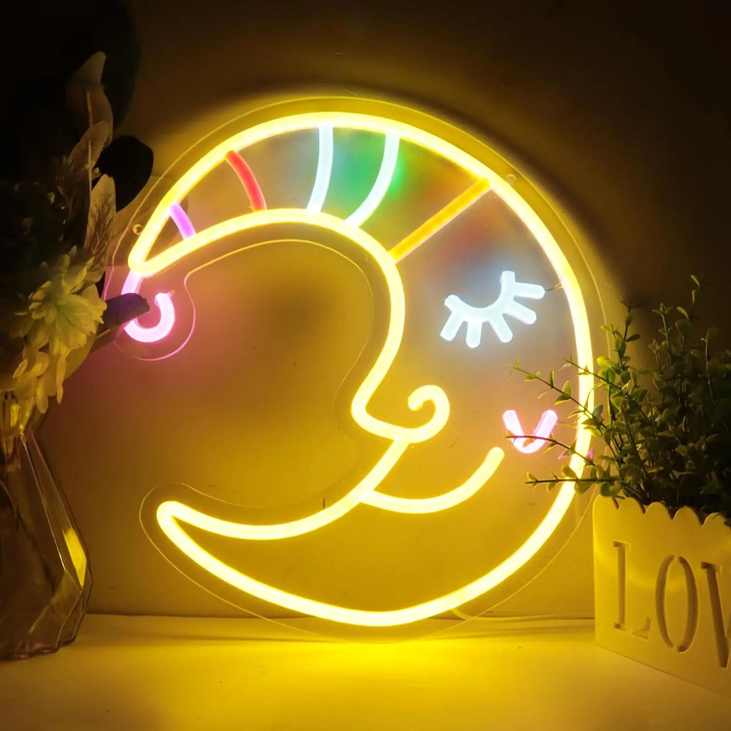 

Moon Face Neon Signs USB Powered LED Neon Lights for Wall Children Bedroom Home Living Room Decor Party Game Baby Birthday Gift