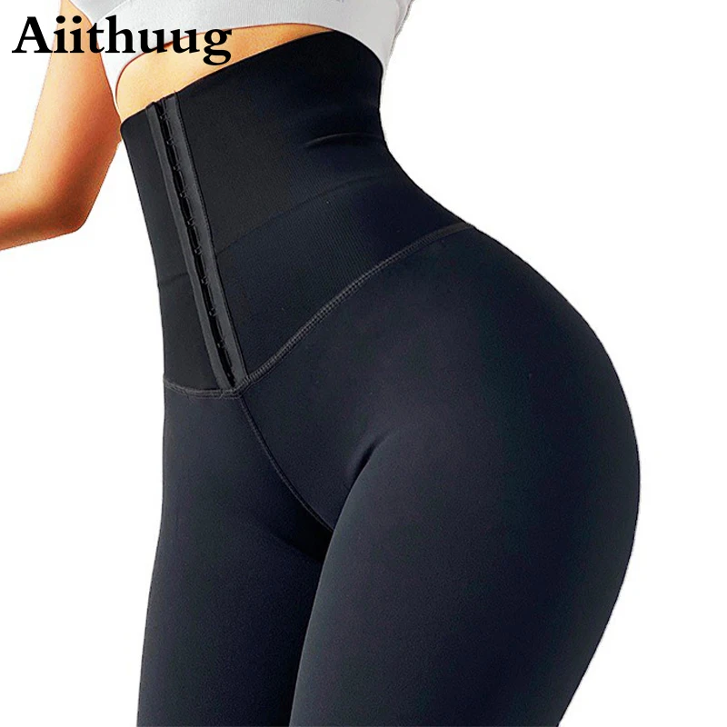

Aiithuug High Waist Buckle Yoga Leggings Women's Compression Tummy Control Pants Seamless Exercise Fitness Pilates Workout Pants