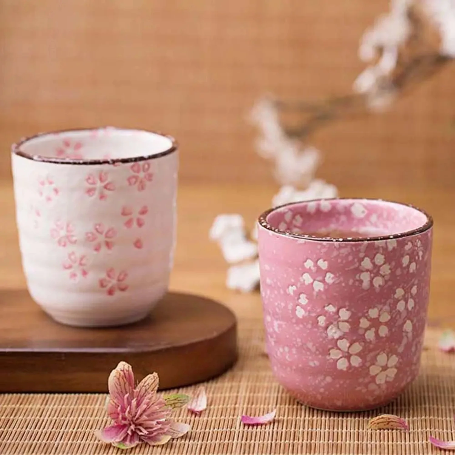 Beautiful Creative Japanese Style Cherry Blossoms Flower Teaware Pottery Cup Water Drinkware Teacup